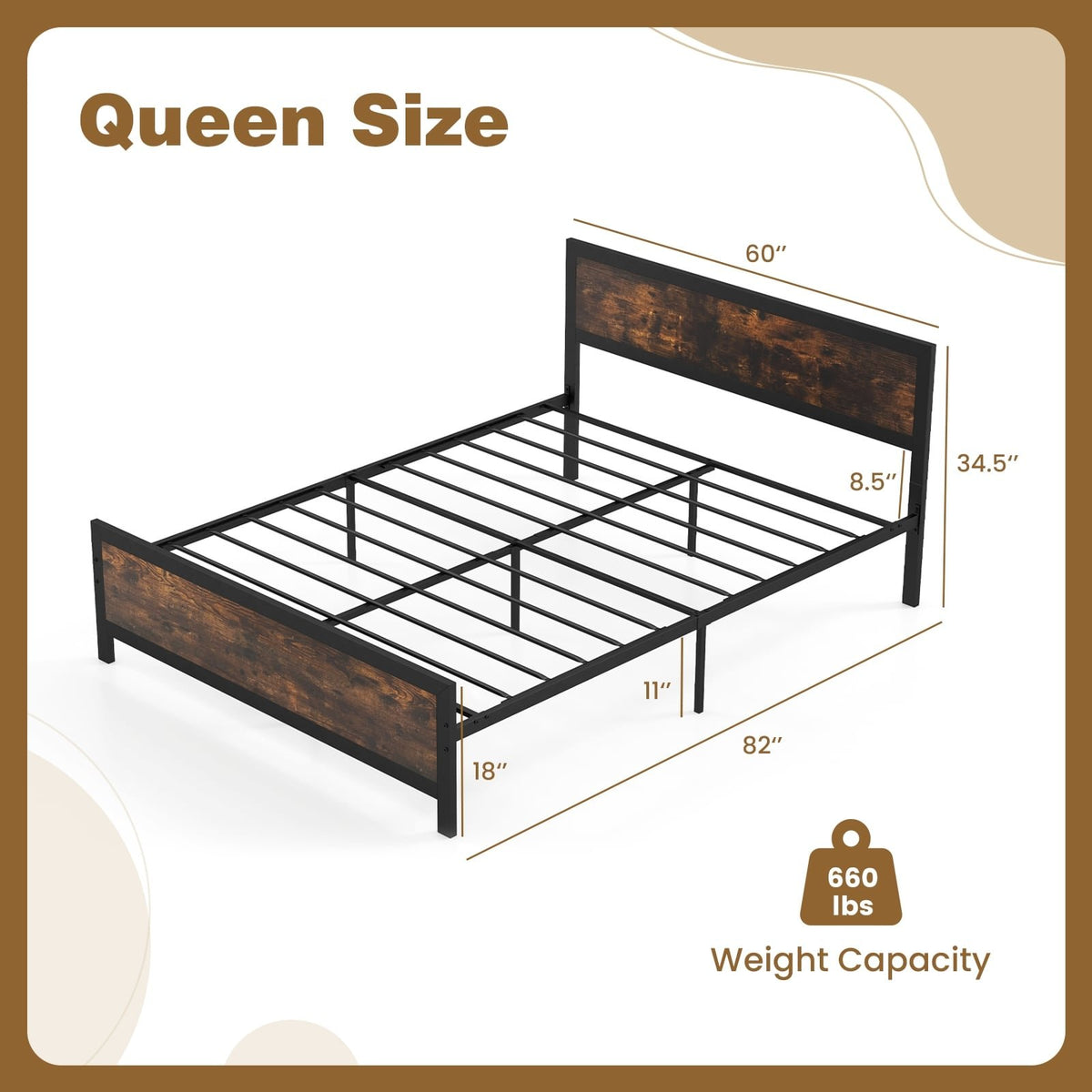 Metal Bed Frame with Headboard and Footboard-Queen Size view 4