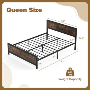 Metal Bed Frame with Headboard and Footboard-Queen Size view 4