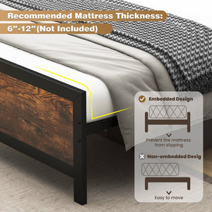 Metal Bed Frame with Headboard and Footboard-Queen Size view 7