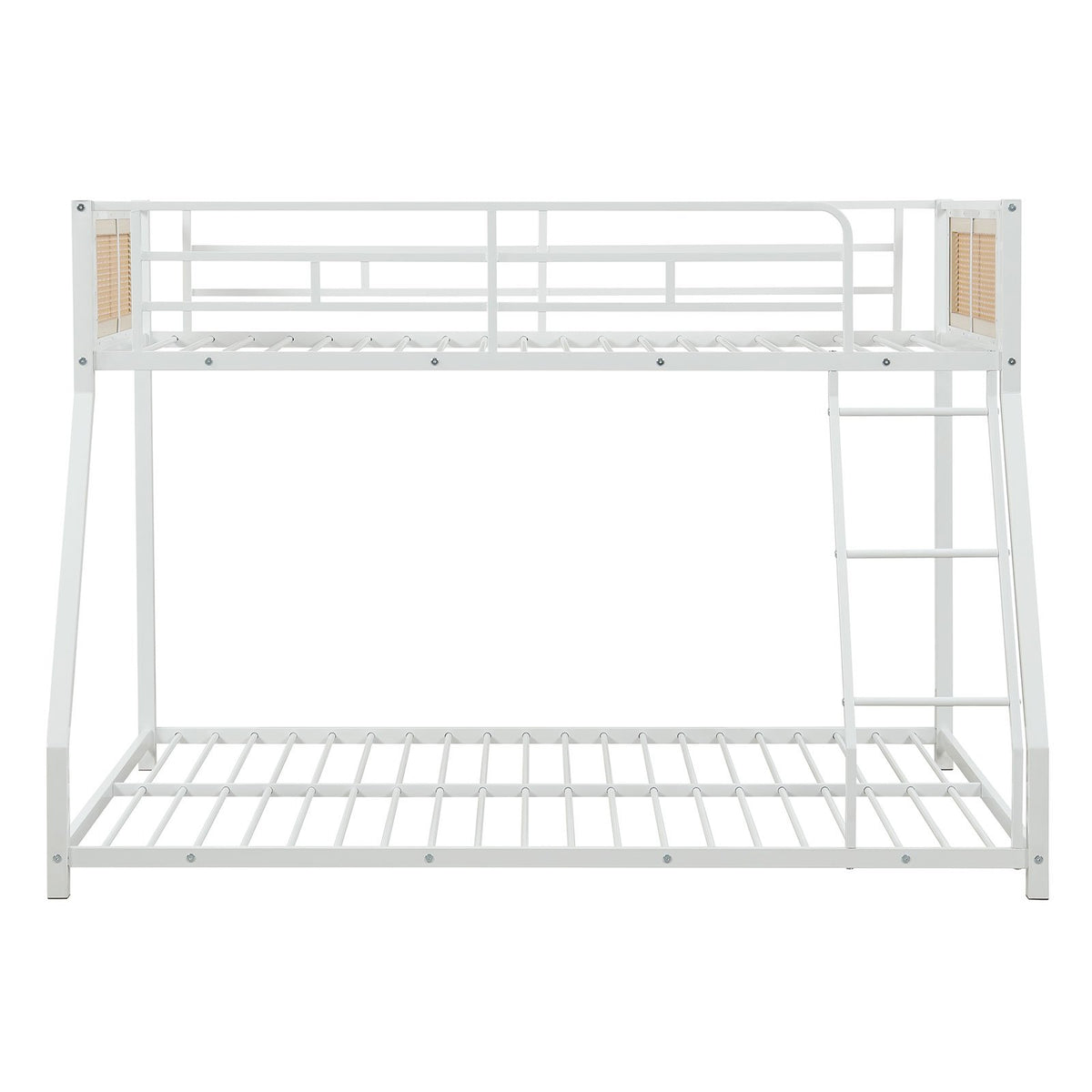 Metal Bunk Bed Twin Over Full with Full Length Safety Guardrail and Ramp Ladder-White view 4