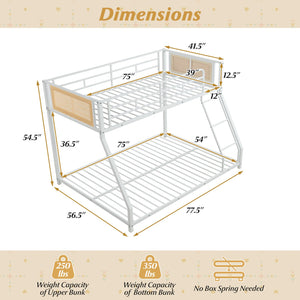 Metal Bunk Bed Twin Over Full with Full Length Safety Guardrail and Ramp Ladder-White view 5