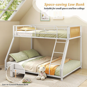 Metal Bunk Bed Twin Over Full with Full Length Safety Guardrail and Ramp Ladder-White view 6