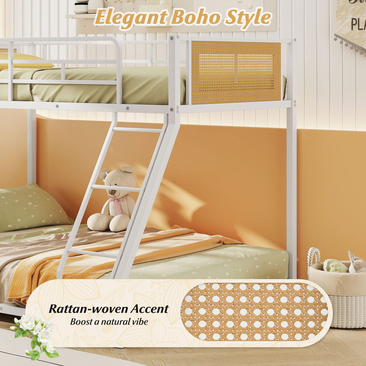 Metal Bunk Bed Twin Over Full with Full Length Safety Guardrail and Ramp Ladder-White view 8