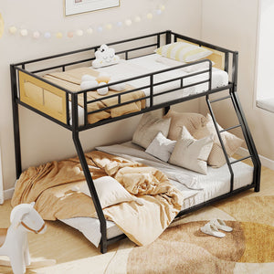 Metal Bunk Bed Twin Over Full with Full Length Safety Guardrail and Ramp Ladder-Black view 2
