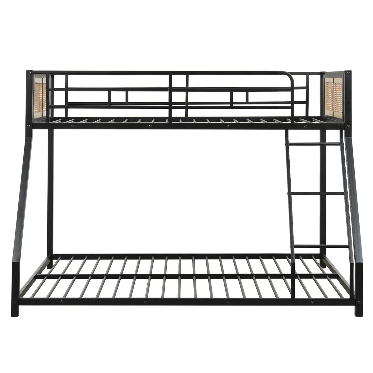 Metal Bunk Bed Twin Over Full with Full Length Safety Guardrail and Ramp Ladder-Black view 4
