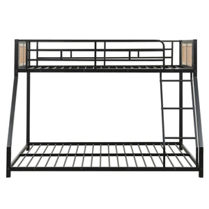 Metal Bunk Bed Twin Over Full with Full Length Safety Guardrail and Ramp Ladder-Black view 4
