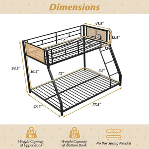 Metal Bunk Bed Twin Over Full with Full Length Safety Guardrail and Ramp Ladder-Black view 5