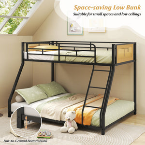 Metal Bunk Bed Twin Over Full with Full Length Safety Guardrail and Ramp Ladder-Black view 6