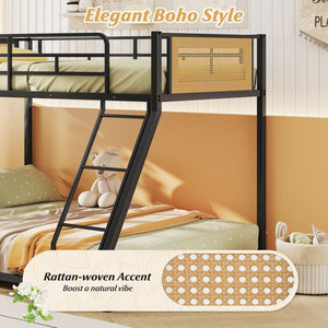 Metal Bunk Bed Twin Over Full with Full Length Safety Guardrail and Ramp Ladder-Black view 8