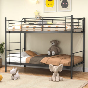 Metal Bunk Bed with Ladder and Full-length Guardrails-Black view 3