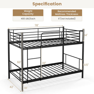 Metal Bunk Bed with Ladder and Full-length Guardrails-Black view 5