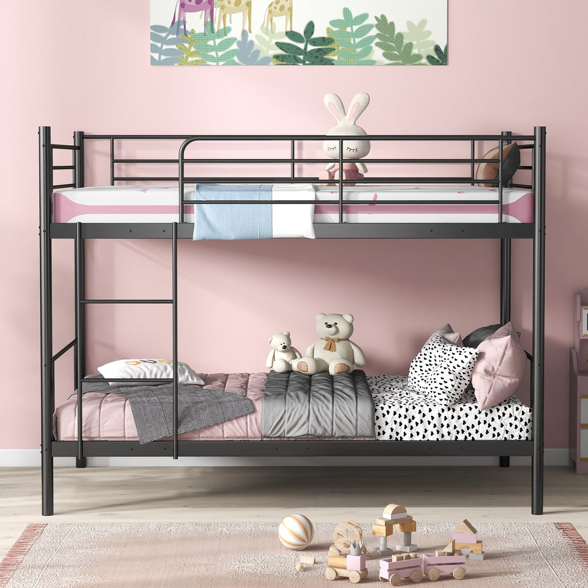 Metal Bunk Bed with Ladder and Full-length Guardrails-Black view 7