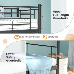 Metal Bunk Bed with Ladder and Full-length Guardrails-Black view 8