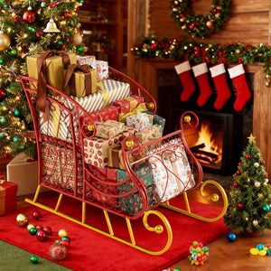 Metal Christmas Santa Sleigh Basket 2-Tier Xmas Santa's Gift Storage Sleigh view 2