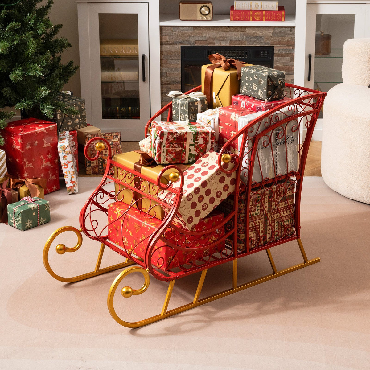Metal Christmas Santa Sleigh Basket 2-Tier Xmas Santa's Gift Storage Sleigh view 3