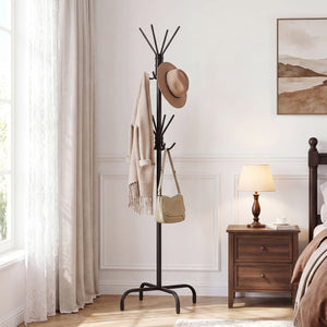 Metal Coat Rack Freestanding with 16 Hooks and 4 Legs for Entryway Office Bedroom-Black view 2