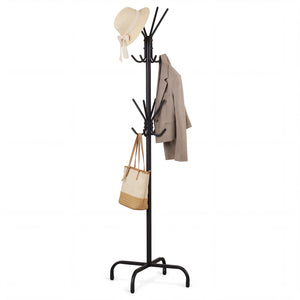 Metal Coat Rack Freestanding with 16 Hooks and 4 Legs for Entryway Office Bedroom-Black view 4