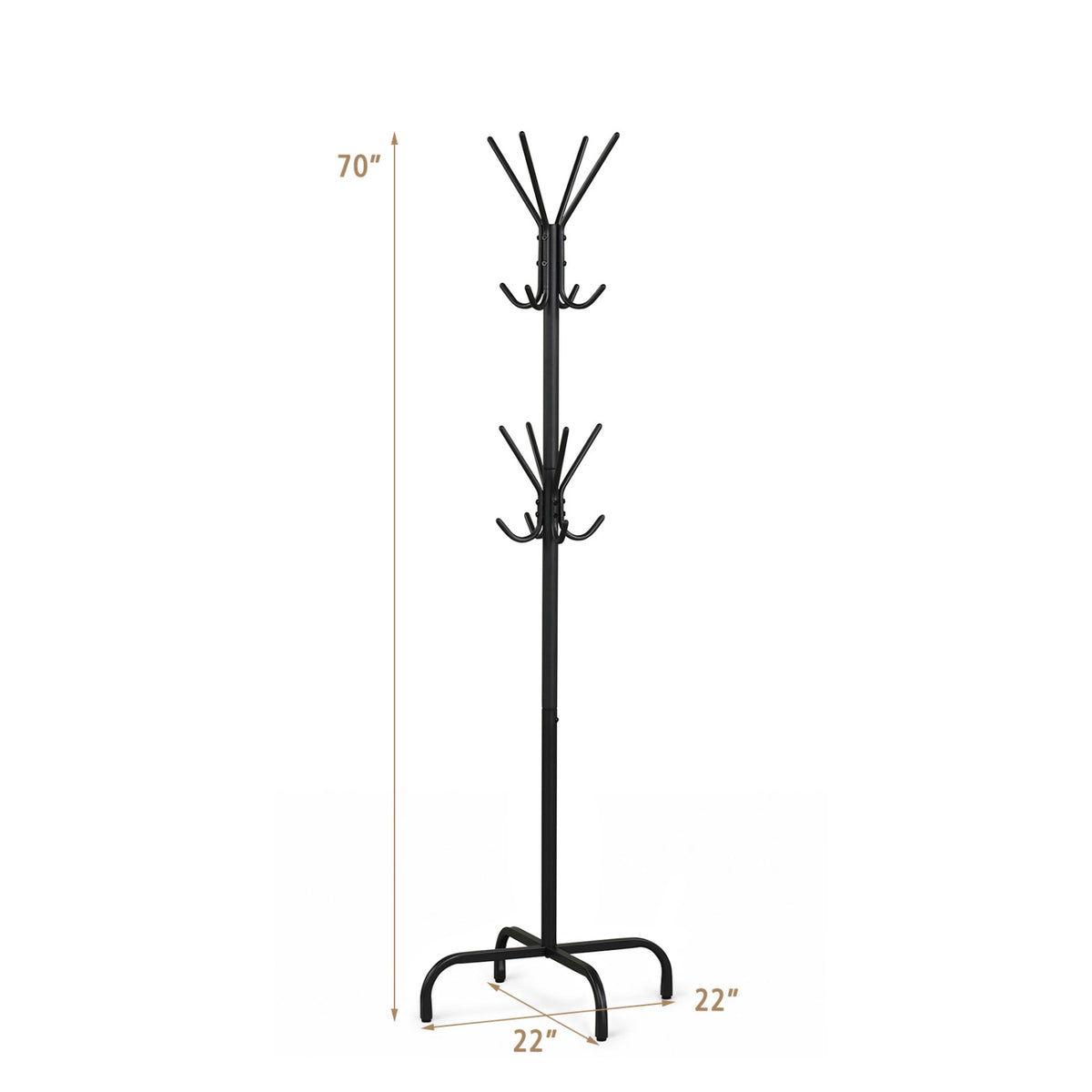 Metal Coat Rack Freestanding with 16 Hooks and 4 Legs for Entryway Office Bedroom-Black view 5