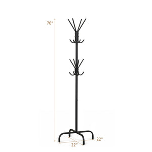 Metal Coat Rack Freestanding with 16 Hooks and 4 Legs for Entryway Office Bedroom-Black view 5