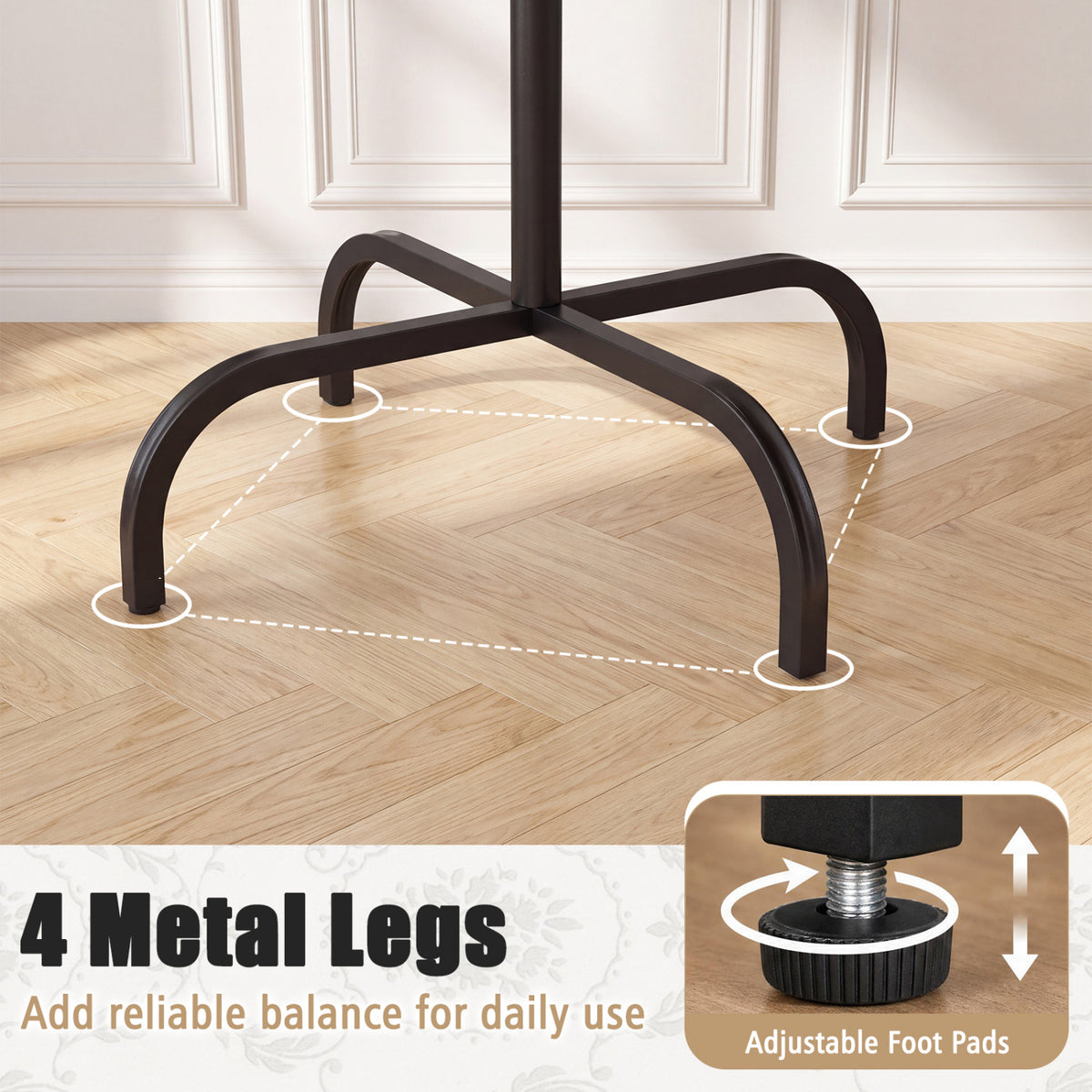 Metal Coat Rack Freestanding with 16 Hooks and 4 Legs for Entryway Office Bedroom-Black view 9