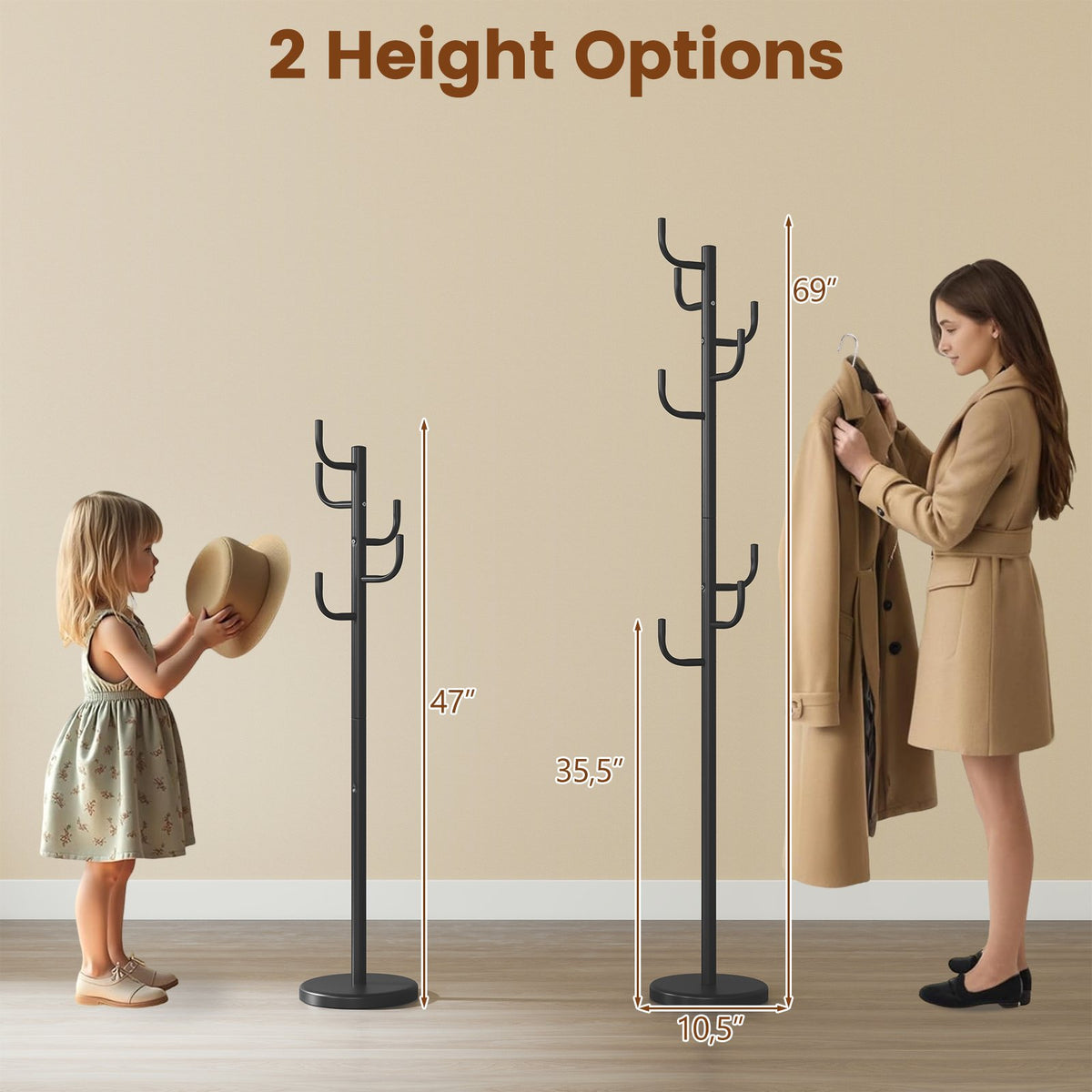 Metal Coat Rack Stand with 8 Sturdy Hooks and Metal Base view 5