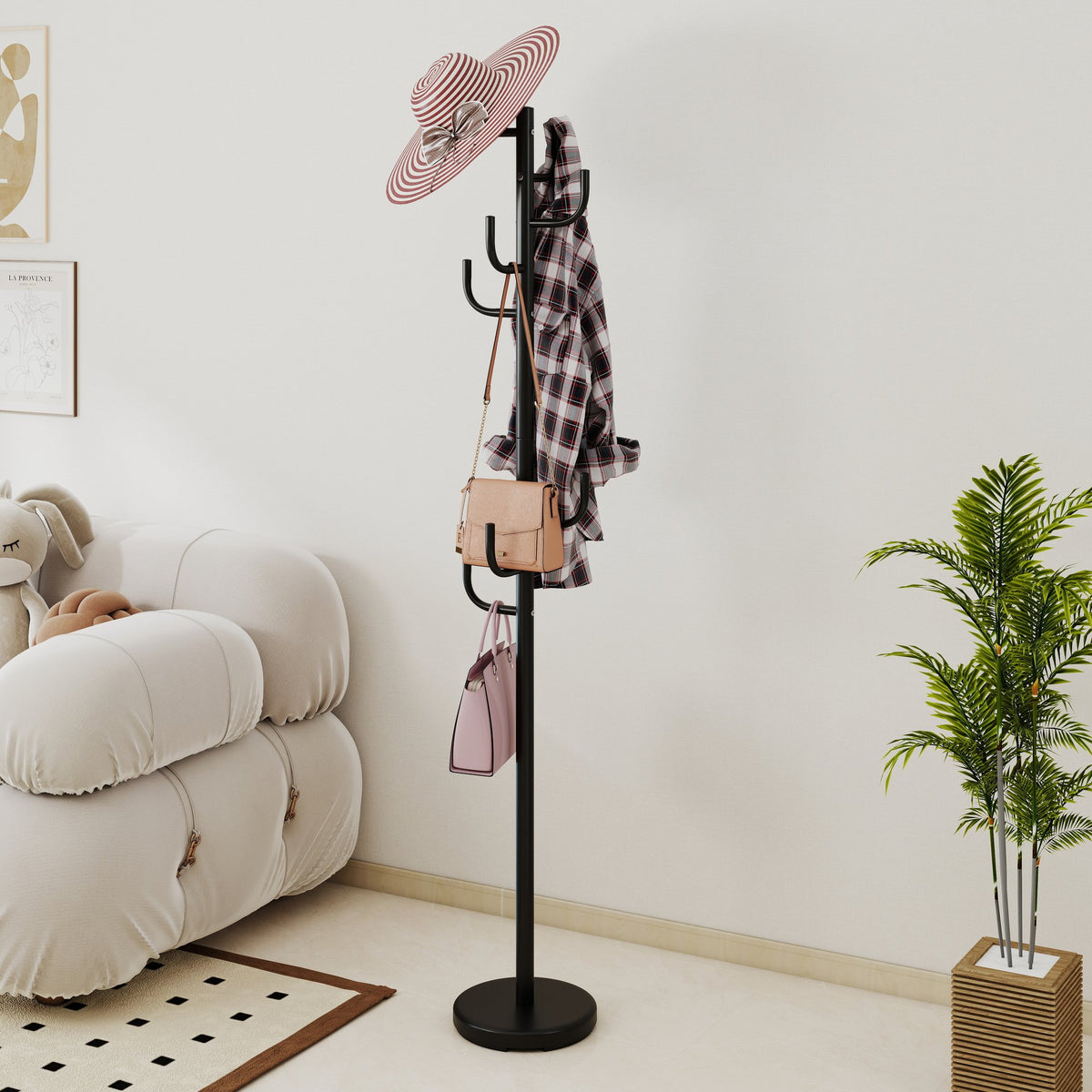 Metal Coat Rack Stand with 8 Sturdy Hooks and Metal Base view 6