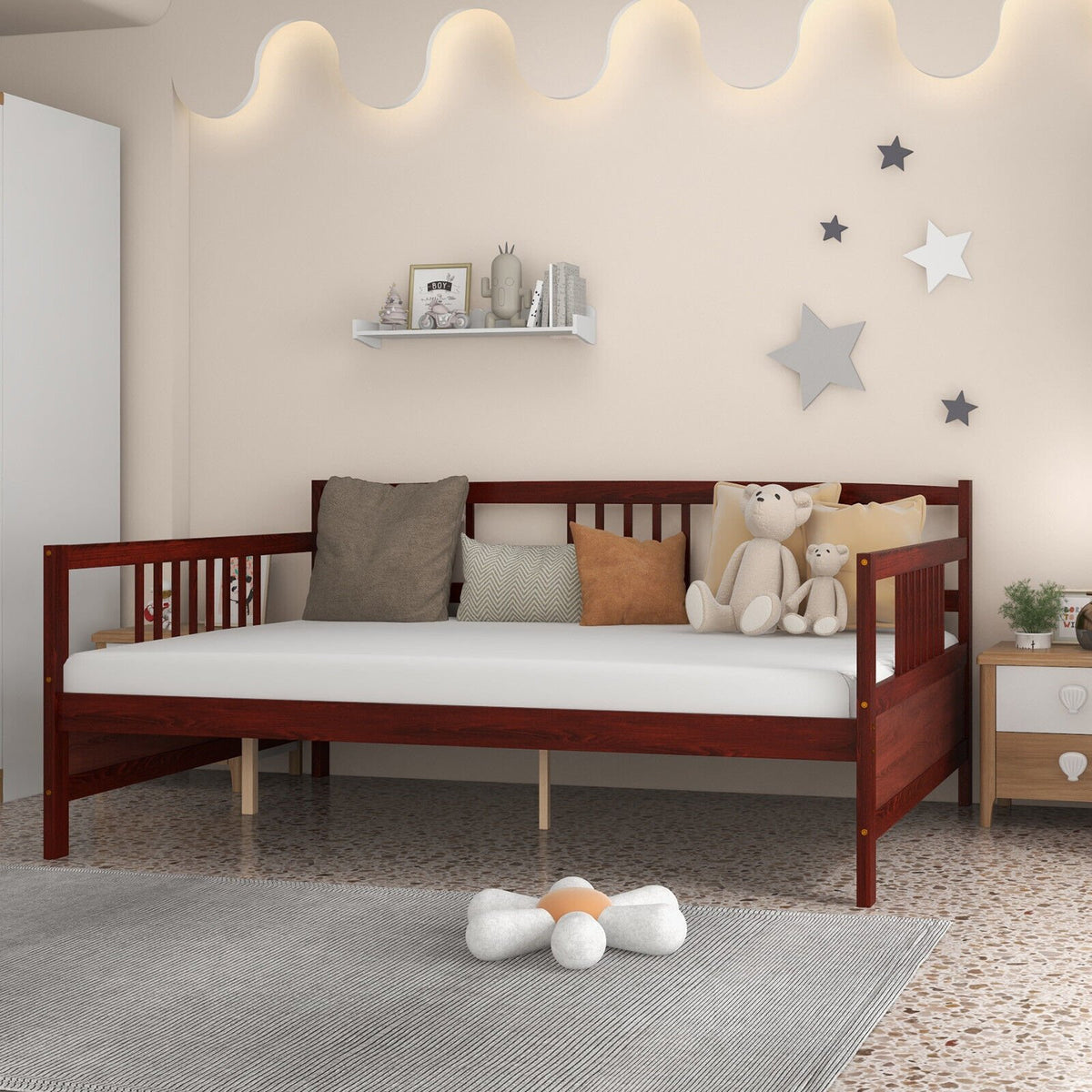Daybed Frame with Guardrails Full Size-Brown view 2