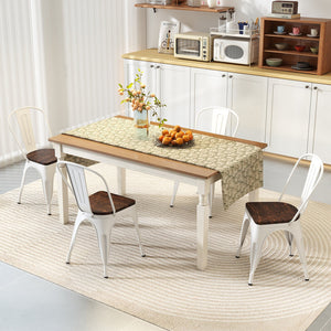 Metal Dining Chairs Set of 4 Stackable Kitchen Side Chairs with Wood Seat and Detachable High Backrest-White view 2