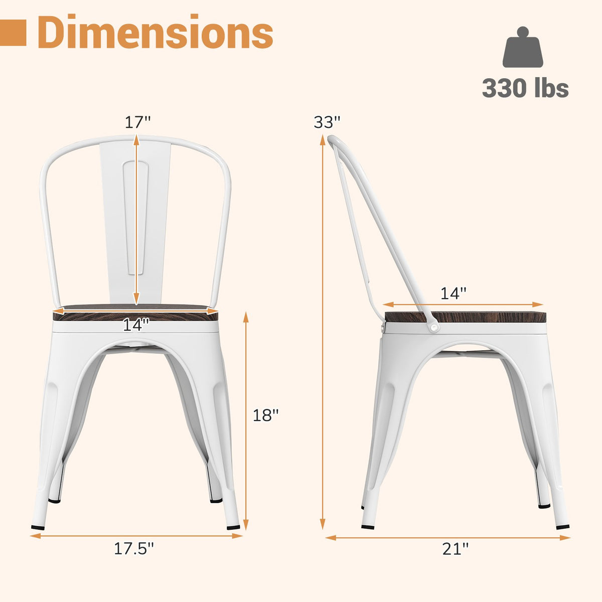 Metal Dining Chairs Set of 4 Stackable Kitchen Side Chairs with Wood Seat and Detachable High Backrest-White view 5