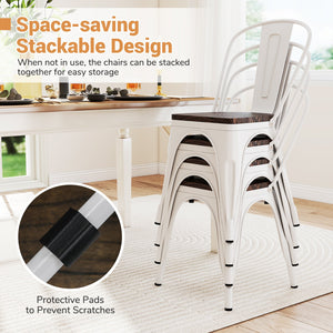 Metal Dining Chairs Set of 4 Stackable Kitchen Side Chairs with Wood Seat and Detachable High Backrest-White view 8