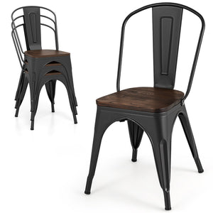 Metal Dining Chairs Set of 4 Tolix Style Stackable Kitchen Chairs with Wood Seat-Black view 4