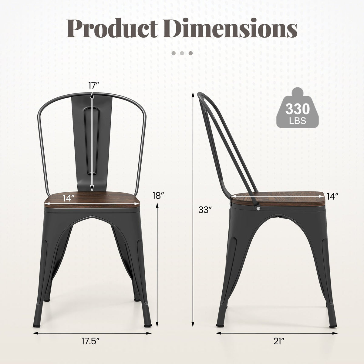 Metal Dining Chairs Set of 4 Tolix Style Stackable Kitchen Chairs with Wood Seat-Black view 5