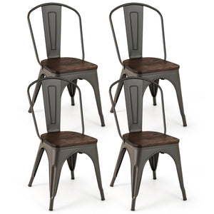 Metal Dining Chairs Set of 4 Tolix Style Stackable Kitchen Chairs with Wood Seat-Gun