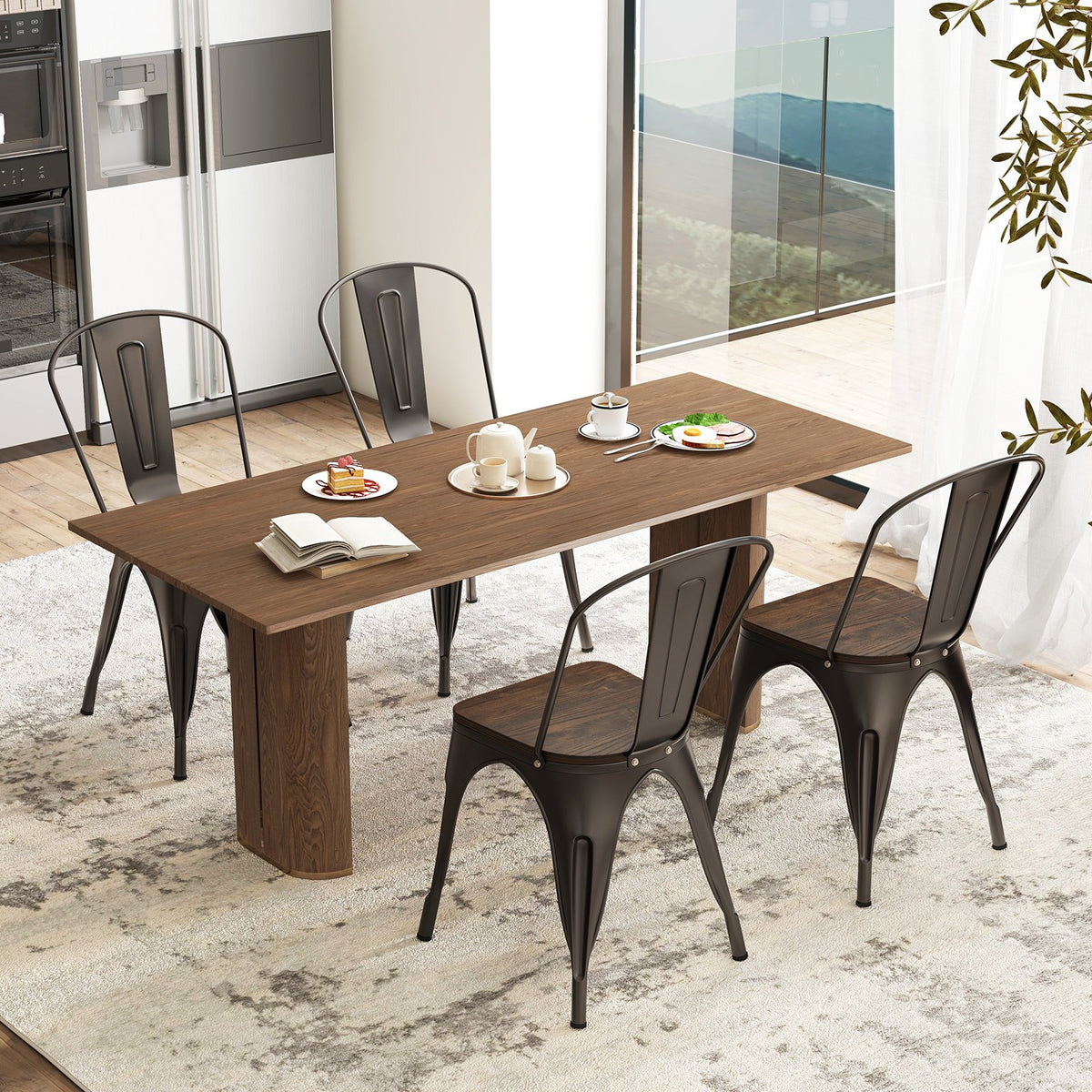 Metal Dining Chairs Set of 4 Tolix Style Stackable Kitchen Chairs with Wood Seat-Gun view 3
