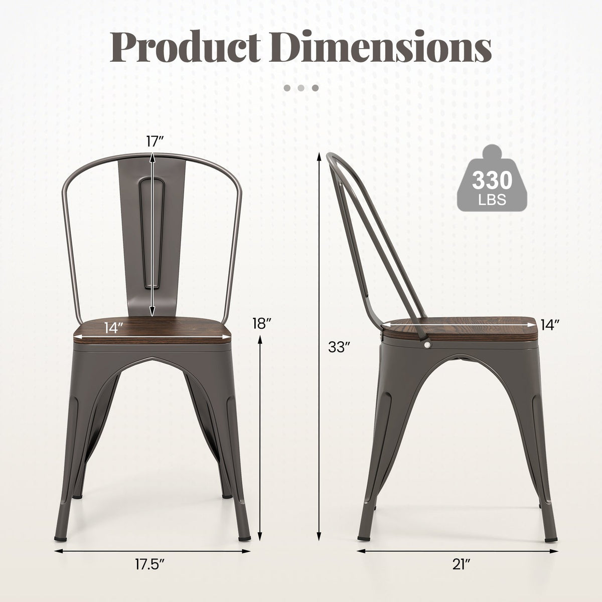 Metal Dining Chairs Set of 4 Tolix Style Stackable Kitchen Chairs with Wood Seat-Gun view 5