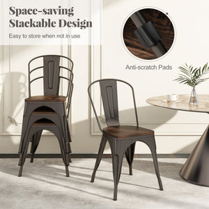 Metal Dining Chairs Set of 4 Tolix Style Stackable Kitchen Chairs with Wood Seat-Gun view 6