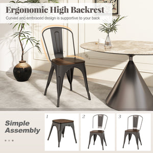 Metal Dining Chairs Set of 4 Tolix Style Stackable Kitchen Chairs with Wood Seat-Gun view 7