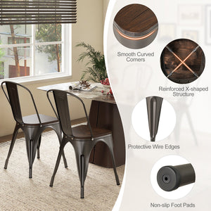Metal Dining Chairs Set of 4 Tolix Style Stackable Kitchen Chairs with Wood Seat-Gun view 9