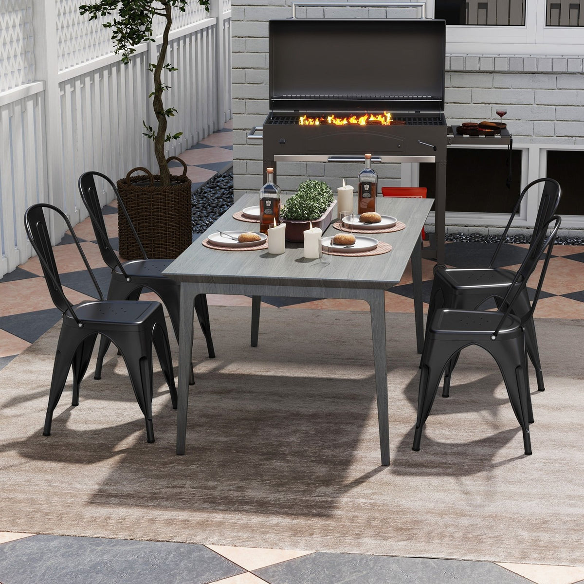 Metal Dining Chairs Set of 4 with Removable Backrest for Dining Room Restaurant Living Room-Black view 2