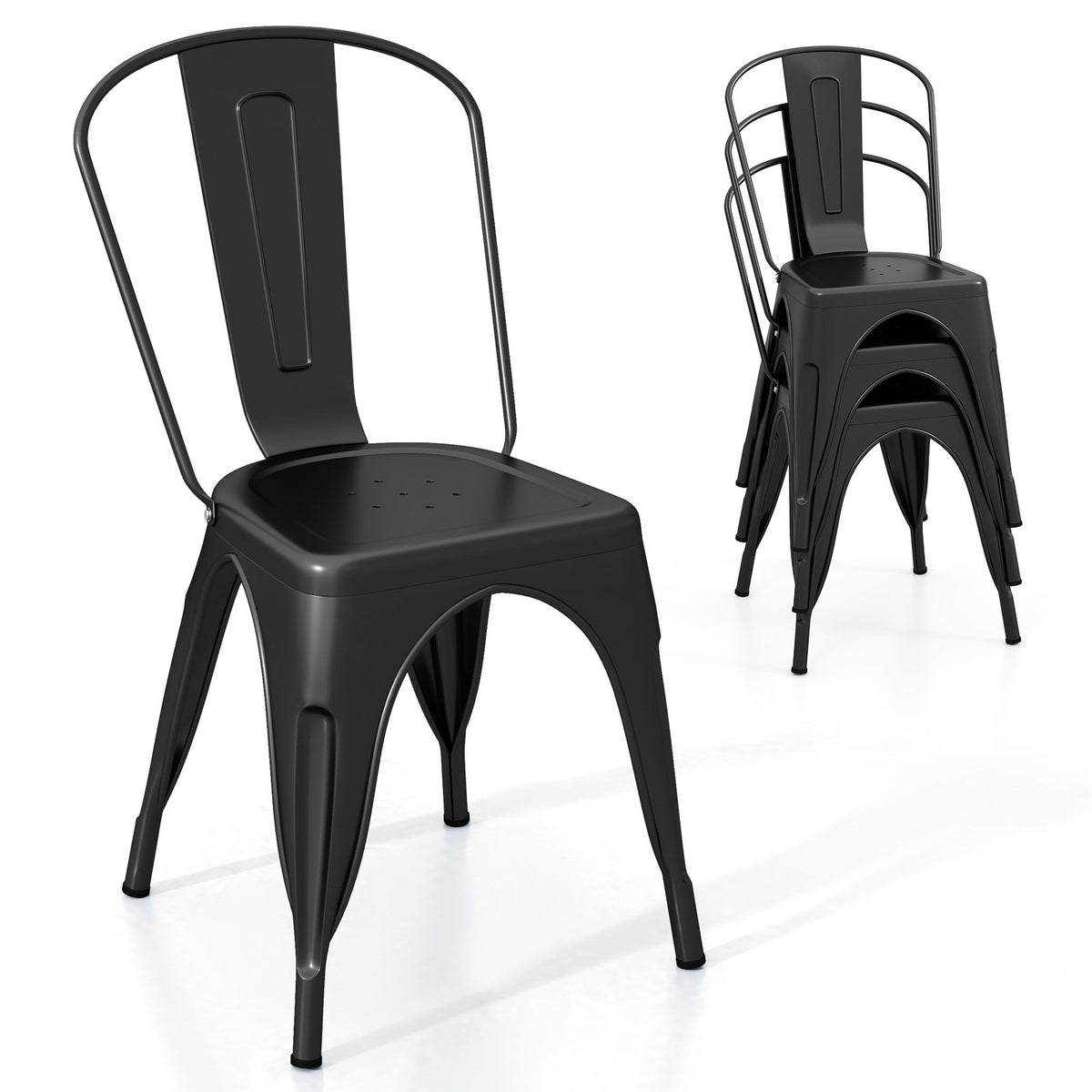 Metal Dining Chairs Set of 4 with Removable Backrest for Dining Room Restaurant Living Room-Black view 4