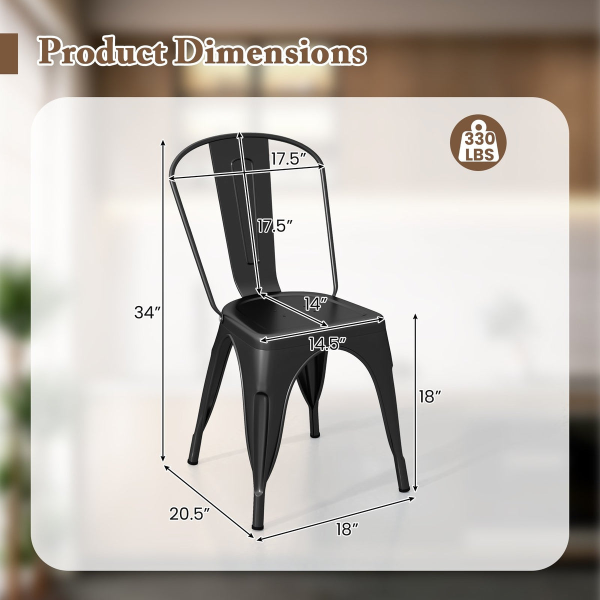 Metal Dining Chairs Set of 4 with Removable Backrest for Dining Room Restaurant Living Room-Black view 5