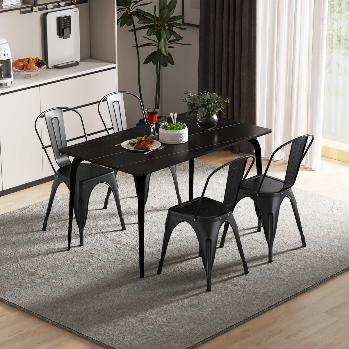 Metal Dining Chairs Set of 4 with Removable Backrest for Dining Room Restaurant Living Room-Black view 6