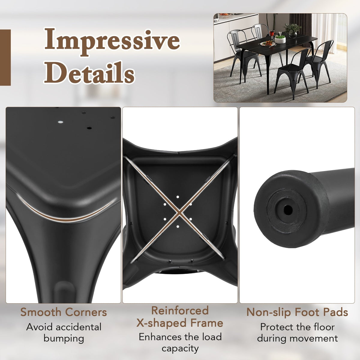 Metal Dining Chairs Set of 4 with Removable Backrest for Dining Room Restaurant Living Room-Black view 8