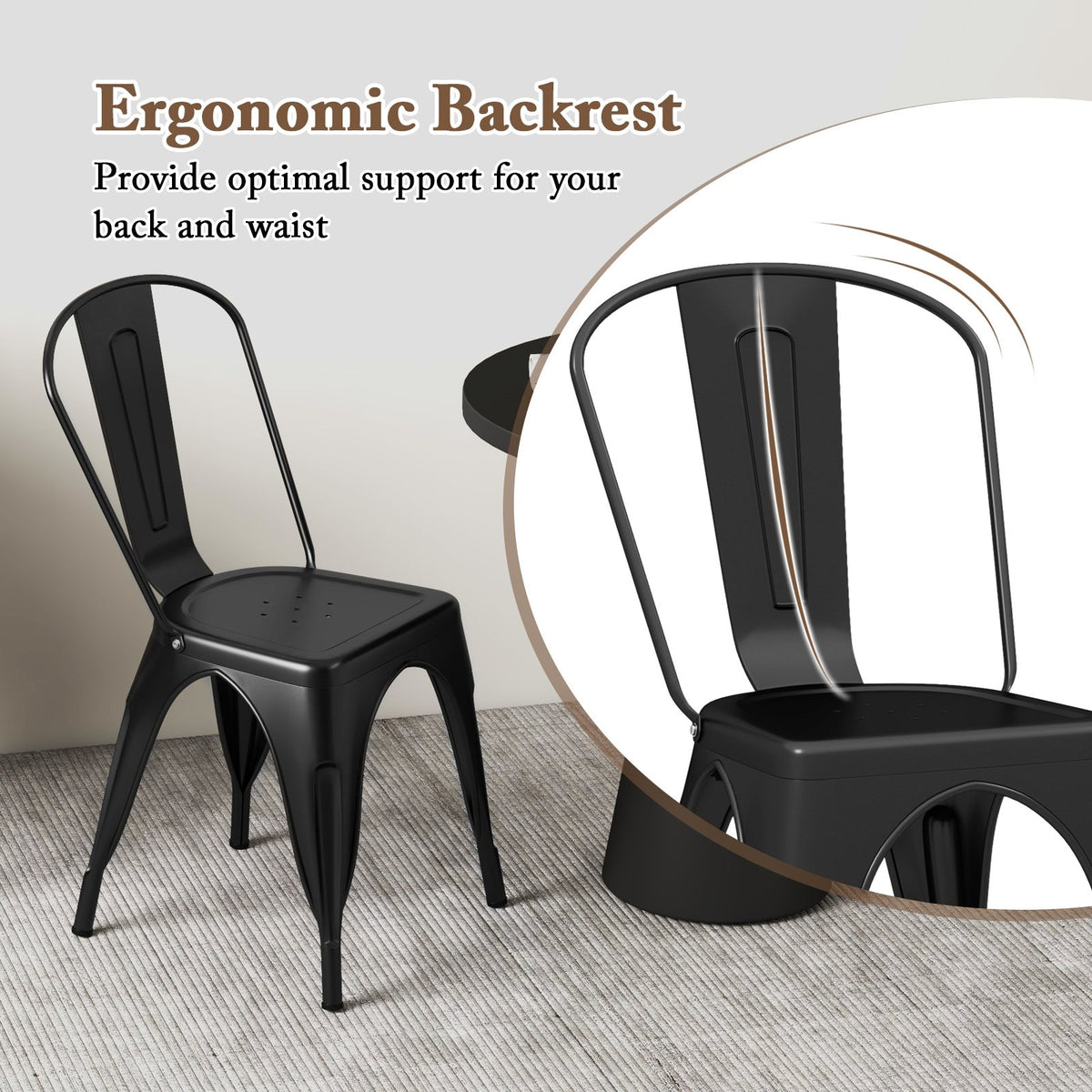 Metal Dining Chairs Set of 4 with Removable Backrest for Dining Room Restaurant Living Room-Black view 9