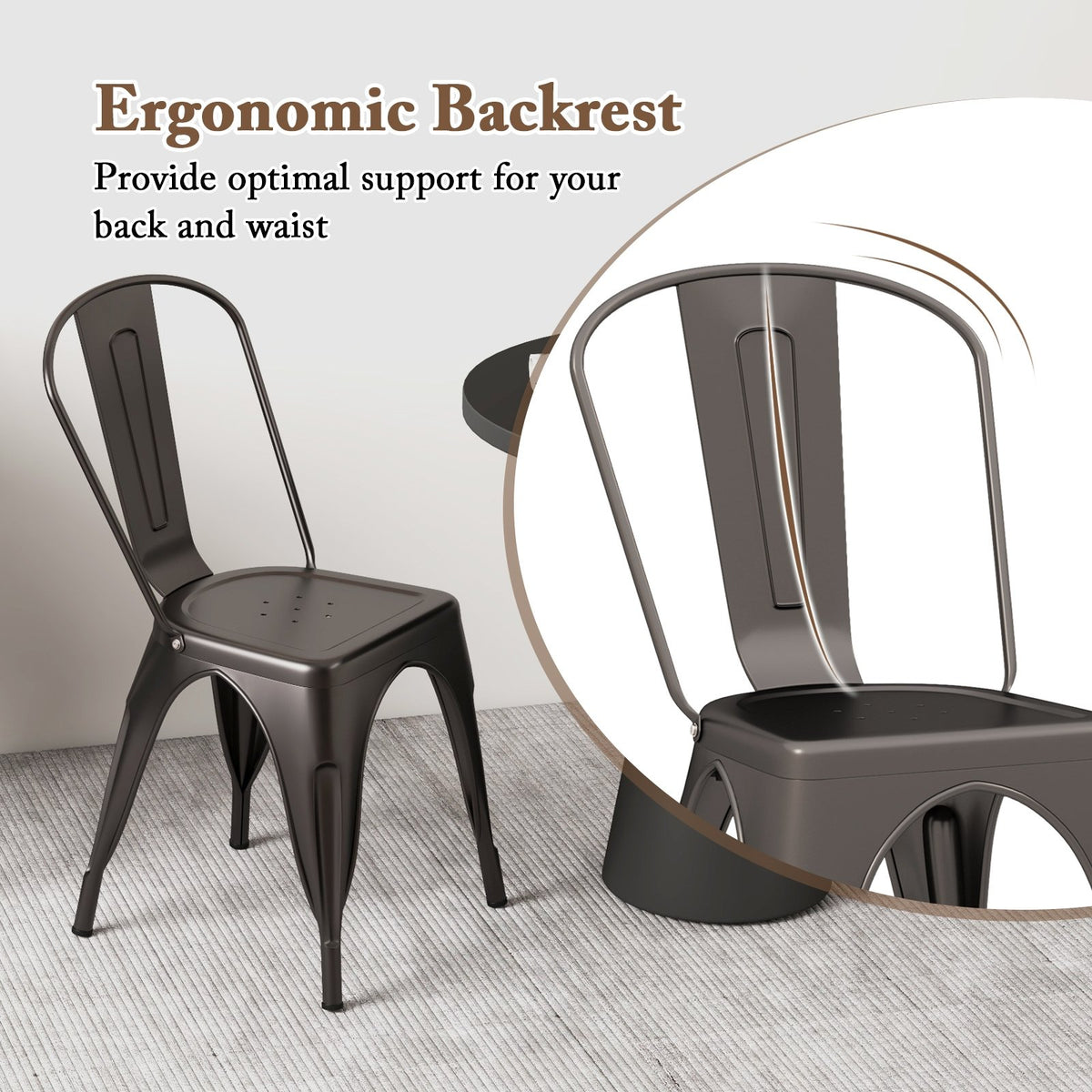 Metal Dining Chairs Set of 4 with Removable Backrest for Dining Room Restaurant Living Room-Gun view 9