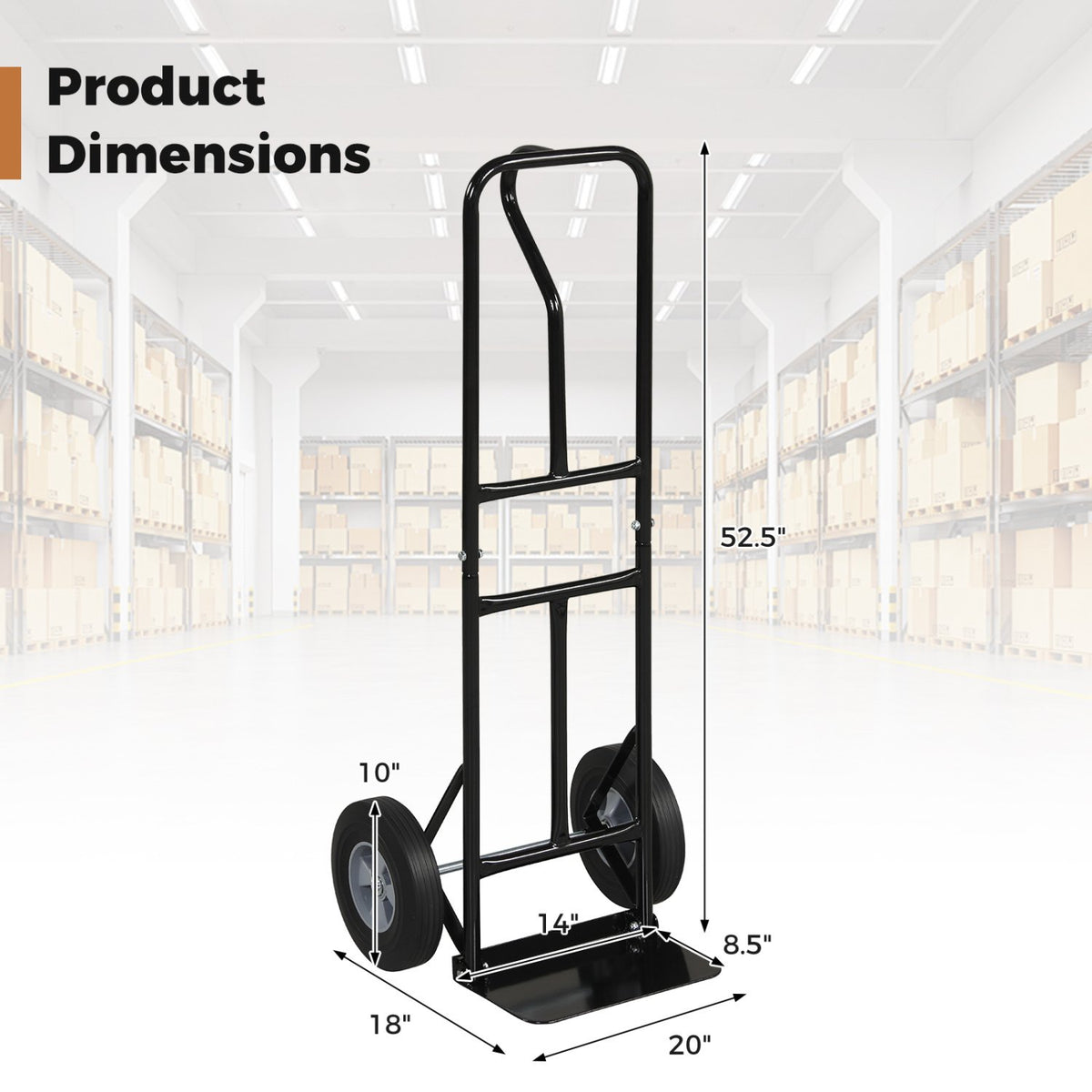 Metal Hand Truck Heavy-Duty 600 LBS Moving Dolly Cart with P-Handle and 10inch Rubber Wheels-Black view 4