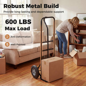 Metal Hand Truck Heavy-Duty 600 LBS Moving Dolly Cart with P-Handle and 10inch Rubber Wheels-Black view 6