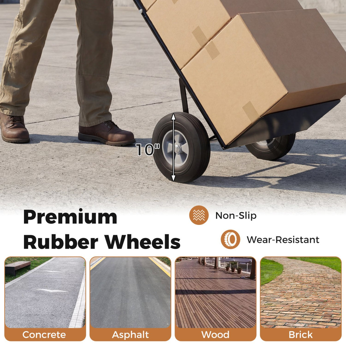 Metal Hand Truck Heavy-Duty 600 LBS Moving Dolly Cart with P-Handle and 10inch Rubber Wheels-Black view 7