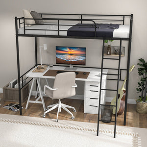 Metal Loft Twin Bed Frame Single High Loft Bed-Black view 3