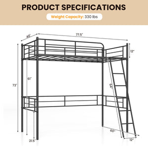 Metal Loft Twin Bed Frame Single High Loft Bed-Black view 4